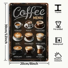 1pc Retro Coffee Menu Metal Tin Sign, Metal Wall Art Decor Suitable For Garden, Bedroom, Garage, Patio, Perfect Christmas Decoration