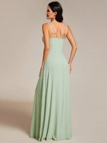 EVERPRETTY V-Neck Pleated Front Bridesmaid Dress - Mint Green - View 3