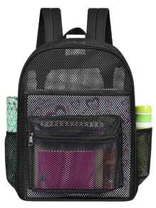 Mochila semitransparente de malla resistente, mochila transparente con correas de hombro acolchadas para natación, deportes al aire libre, regreso a la escuela, artículos escolares esenciales para mujeres, niñas y estudiantes, que combina perfectamente con los accesorios de mochila para el regreso a la escuela