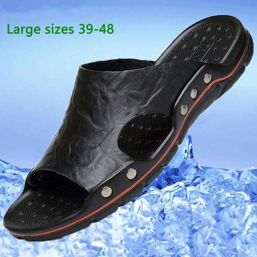 2505 New Men's Sandals, Comfortable Non-Slip Men's Slippers, Thick-Soled Beach Shoes, Non-Slip Lightweight Hiking Shoes, Garden Casual Wooden Clogs, High-Quality Flip Flops, Large Size 39-48 Men's Thong Sandals, Suitable For Beach, Outdoor, Vacation Wear (Asymmetrical Pattern)