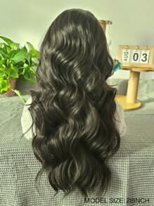 websterwigs 13x4 长波浪 26 英寸黑棕色蕾丝前部合成假发，预拔发际线耐热纤维头发，丝滑直发假发，适合女性角色扮演派对日常使用 - 黑棕色 - 查看 7