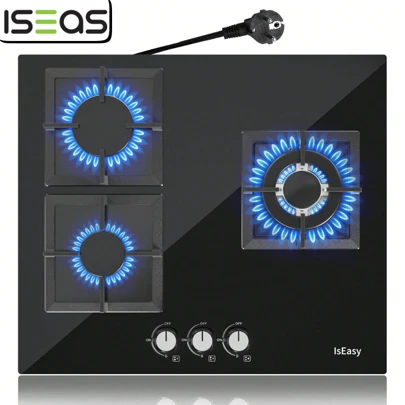  ISEASY 7750W Estufa de Vidrio Negro 3 Zonas Quemador Utensilios de Cocina 60cm Nuevo