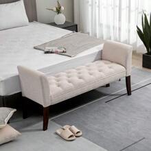 End Of Bed Bench With Button Tufted Design, Upholstered Bedroom Entryway Bench With Arms And Solid Wood Legs For Bedroom, Beige - Multicolor - View 9