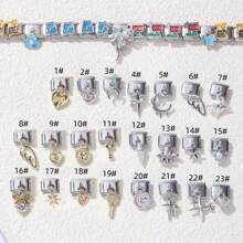 1/5/10pcs Italian Charm Bracelet Set In Y2K Style With Stainless Steel Wings, Heart Lock, Key, And Small Pendant DIY Combination Modules Valentines - Multicolor - View 1