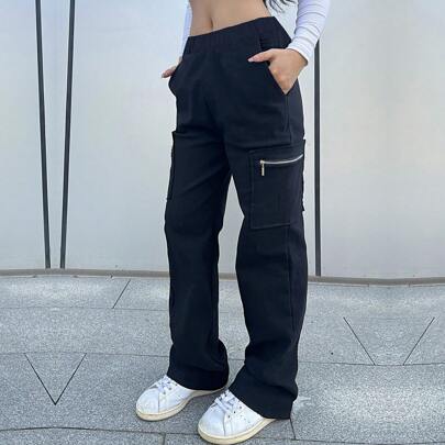 1개 걸/10대 걸 캐주얼 루즈핏 스트레이트 레그 카고 바지, 실내/실외 활동에 적합, 봄/여름/가을/겨울