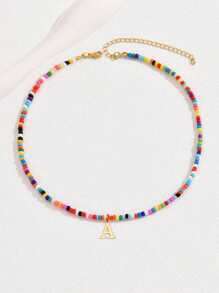 1 pieza Collar elegante con iniciales para niñas, collar de cuentas de colores con 26 letras, collar de joyería con iniciales significativas