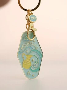 1 pièce Porte-clés signe du zodiaque Bélier/Taureau style bohème, anneau de clé d'hôtel en métal émaillé, cadeau parfait pour la famille, les amis, les collègues, les partenaires, les anniversaires, les accessoires de voiture, les breloques de sac, l'école, le style gothique mignon Y2K