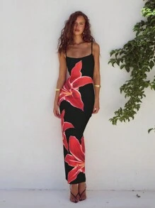 1pc Women's Elegant Ditsy Floral Swimsuit Cover Up, Sexy Beach Resort Swimwear, Floral Dress, Women Beach Outfit, Women Holiday Outfit