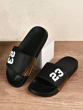 (Couples) #23 Numeric Design Soft EVA Flat Non-Slip Indoor Outdoor Slippers, For Men And Women, Comfortable, Suitable For Home, Bathroom, Beach, Casual Everyday Wear In Summer