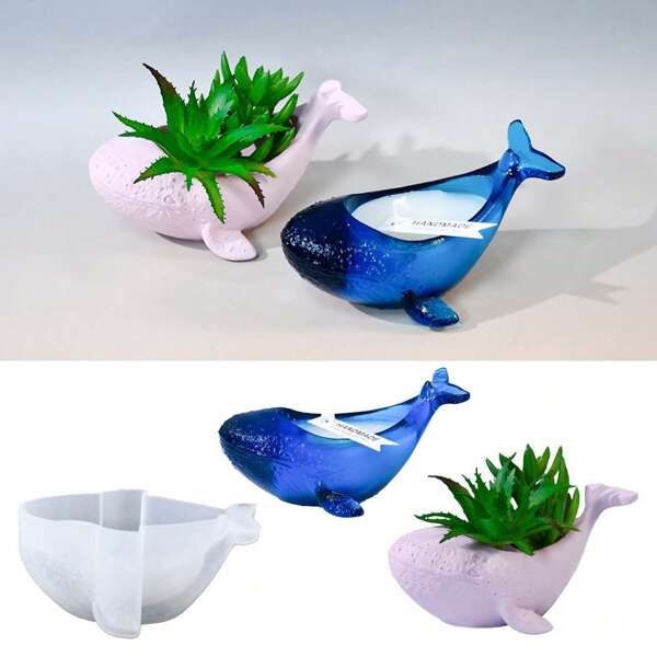 Moule en silicone en forme de baleine, support de bougie. Pot de fleurs charnu en 3D, ornement de bureau, rangement de bijoux, artisanat maison
