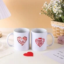1 件 11 盎司陶瓷心形印花马克杯，双面印花情侣咖啡杯 - 适合日常使用和节日礼物