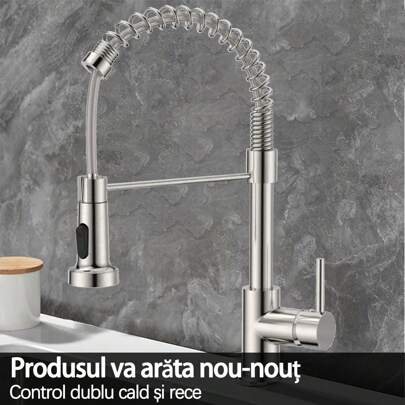 Wyciągany, teleskopowy kran kuchenny ze stali nierdzewnej SUS304, szczotkowany prysznic z ciepłą i zimną umywalką