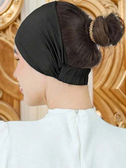 1pc Women Non-Slip Headband, New Solid Color Forehead Protector, Silky , Elastic Pleated Headwrap, Stretchy Turban, Breathable & Comfortable Wide Elastic Band, Sweat-Absorbent, Suitable For Sports For Dress