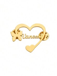 1 件定制蝴蝶心形名字胸针女士珠宝个性别针休闲中性铭牌胸针 - 彩色 - 查看 6