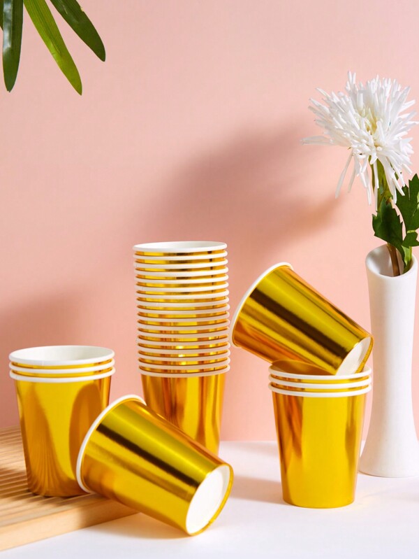 10/25pcs 9oz Gold Paper Cups, Disposable Gold-Colored Elegant Metallic Rose Gold Foil Cups Ideal For Women And Men, Dinner, Party, Celebration