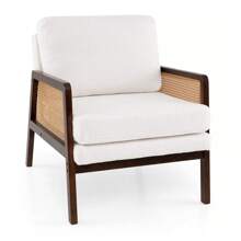 Harmijoy Mid Century Modern Accent Chair Living Room Armchair W/ Rattan Arms Wooden Frame