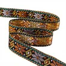 2.4cm Width Vintage Colorful Geometric Jacquard Embroidered Ribbon For Sewing Accessories Gift Wrapping DIY Crafting
