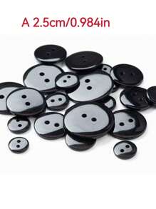 100pcs/Pack Black 2-Hole Resin Buttons, Double-Sided Sewing Buttons, Suitable For Shirts, Home Textiles, Crafts, Clothing And Sewing Accessories - Black - View 4
