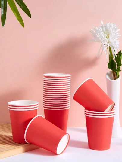 10/25pcs Disposable Red Paper Cups, Suitable For Drinking Cold Beverages, Coffee, Birthday Parties, Family Gatherings, Picnics, Party Decorations