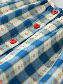 2 件套女童甜美刺绣无袖上衣和短裤套装，夏季