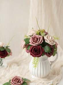 25 Peças Rosas Artificiais, Conjunto de Rosas Artificiais Verde Floresta em Gradiente - Conjunto de Buquê de Casamento DIY, Adequado para Casamento, Bolo, Decoração de Mesa de Festa