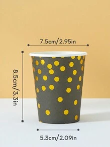 10pcs/25pcs Disposable Paper Cups With Black Background And Gold Polka Dots, Suitable For Iced Drinks, Coffee, Birthday Parties, Family Gatherings, Picnics, And Decorations