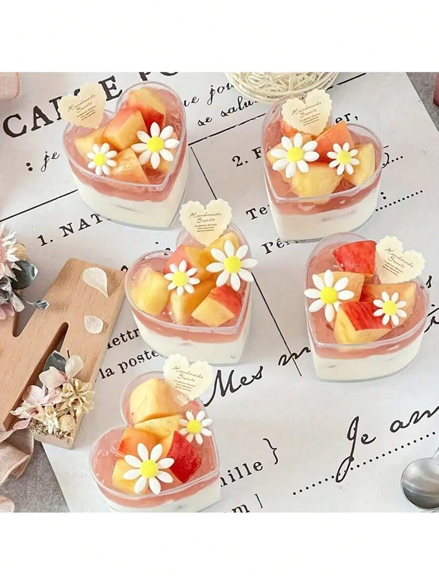 10pcs, 20pcs Heart Shaped Mousse Cake Cups, Tiramisu Pudding Mini ...