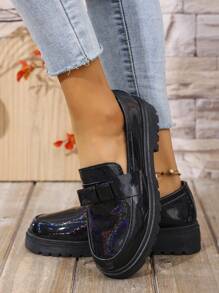 Women's Spring/Autumn New Metal Chain Thick Bottom Wedge Slip-On Casual High Heel Shoes, Versatile & Height Increasing