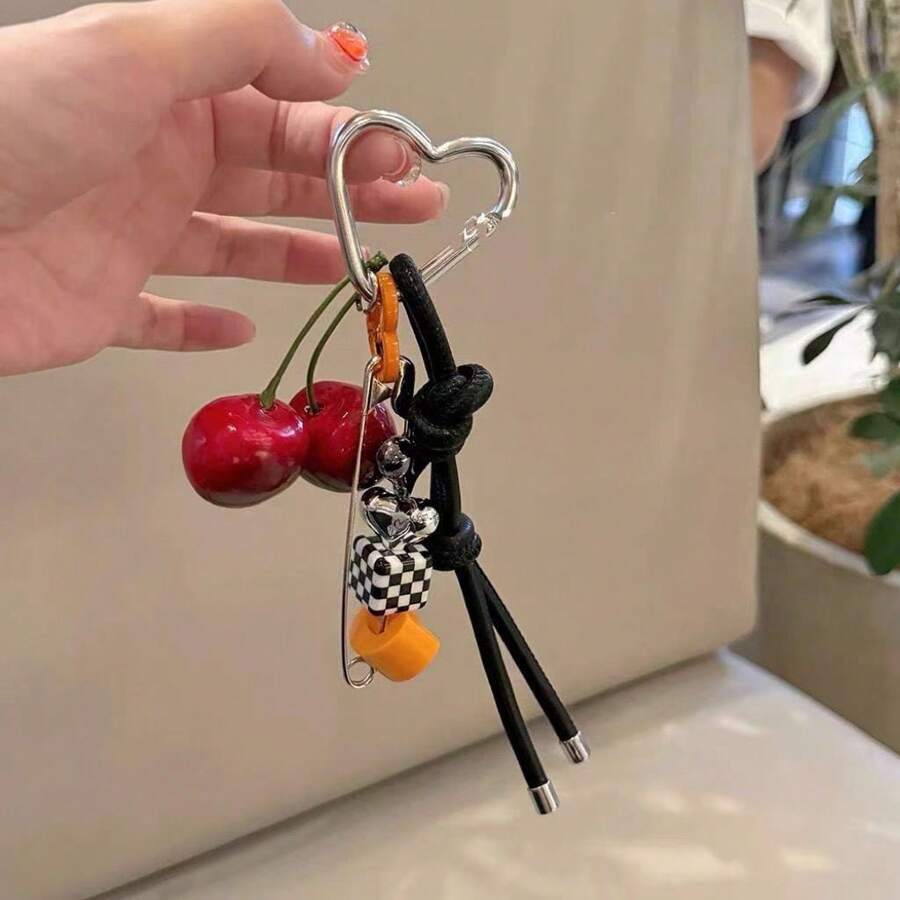 Lovely Cherries Shaped Keychain Charm Attractive Cherries Key Chain Hanging Decoration For Personalizing Your Belongings Cute Bag Charms For Handbag Kawaii Y2k Accessories Cute Keychain Hanging Ornament Aesthetic Stuff Cherries Keychain Adornment Portable Cherries Designs Keychain Easy To Carry Keyrings Charm For Adults Women - Multicolor - View 1