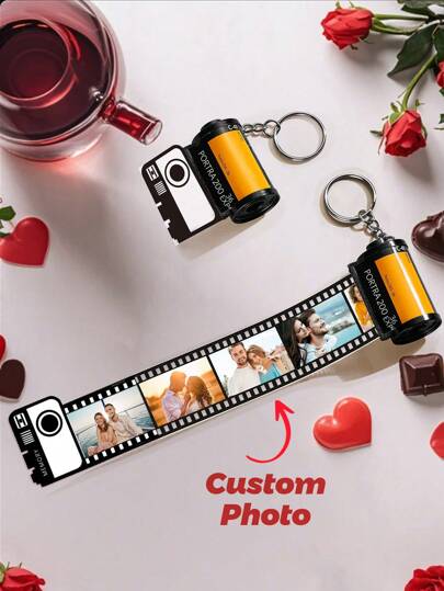 1pc Couple Custom Film Roll Keychain With 5/10/15/20 Photos Sweet Couple Gift Family Gift Personalized Photo Keychain Film Roll Keychain Custom Couple Film Keychain Gift Camera Roll Film Roll Keyring For Boyfriend Girlfriend Memorial Gift Birthday Gift Party Gift, Couple Gift, Anniversary Gift Holiday Gift Valentine's Day Gift For Boyfriend Husband Wife Girlfriend