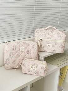 1个春季粉色碎花化妆包，女士旅行大容量化妆品收纳包，便携式化妆品收纳手拿包，带拉链，可收纳化妆品、护肤品、口红、化妆刷、护手霜、耳机、零钱、钥匙等小物件，适合居家、旅行、度假和上学使用。化妆包/化妆袋/护肤包/洗漱包。 - 藕粉色 - 查看 8