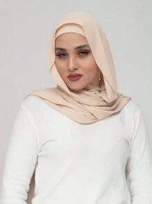 1pc Women Classic Casual Pullover Chiffon Scarf, Solid Color Soft Skin-Friendly Breathable Modal Fabric Infinity Scarf, All-In-One Headscarf Versatile For Daily Wear For Dress - Beige - View 4