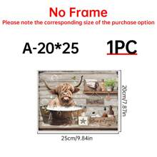 1pc Canvas Poster, Rustic Art, Funny Bathroom Wall Art Decor, Highland Cow Wall Art, Farmhouse Bathroom Decor, Ideal Gift For Bedroom Living Room Corridor, Wall Art, Wall Decor, Fall Decor, Wall Decor, Room Decoration, No Frame Gifts Birthday Graduation