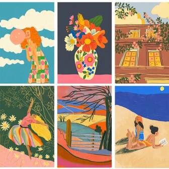 1 幅色彩鲜艳大胆的油画，适用于客厅装饰，墙上抽象风景画，艺术海报和印刷品，厨房，无框架