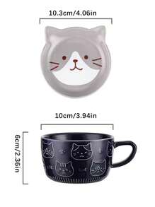 1pc Cute Cat Hand-Painted Ceramic Coffee Mug With Lid, Underglaze Colored Breakfast Cup, Tea Cup, Gift