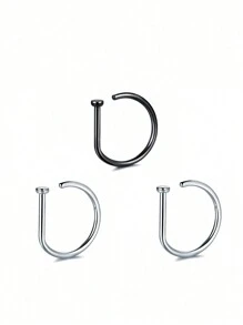 1 件/3 件/5 件女士和女孩假鼻环金色不锈钢 D 型简约美式个性字母嘻哈街头风格无孔配饰假鼻钉 - 金色 - 查看 16