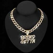 Unique Hip-Hop Fully Iced Out Double Line Rhinestone Letter "BREADGETTA" Pendant Niche Design Tennis Necklace Jewelry - Multicolor - View 15