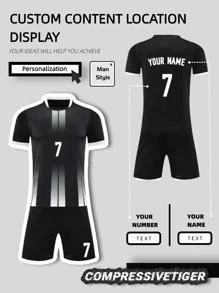 Customized Pattern, Logo, Name And Number Men's Quick-Dry Breathable Soccer Jersey, Suitable For Soccer, Badminton And Volleyball Sports, Spring/Summer - Black - View 1