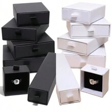 Black White Cardboard Drawer Jewelry Display Box Necklace Brooch Earrings Bracelet Storage Packaging Stand With Ribbon Rope Sponge - Packaging Box - View 2