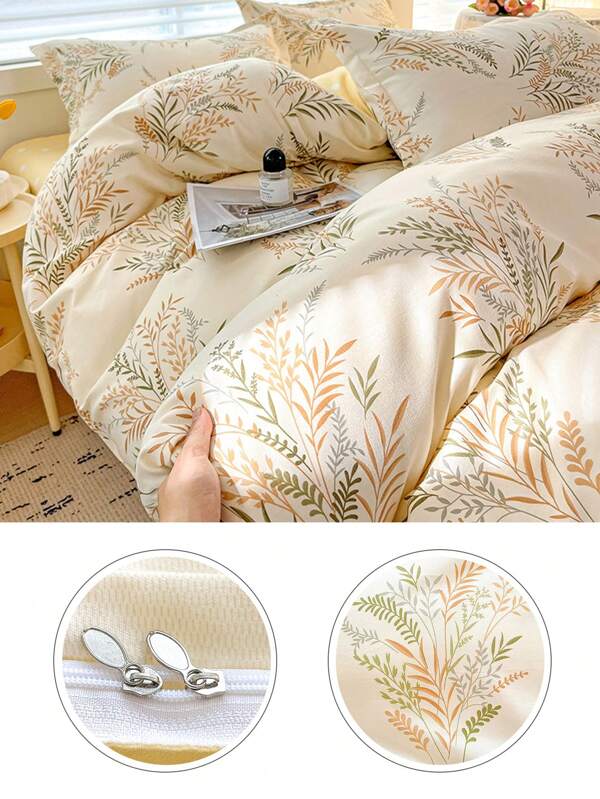 Capa de edredom com estampa floral escovada espessada de 1 peça, design reversível, lavável à máquina, adequada para todas as estações