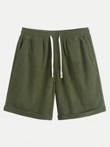 Completo casual da uomo in velluto a coste, classico e personalizzato, con colletto, bottoni, due tasche, adatto a uso quotidiano, stile casual di strada, nuovo set due pezzi per l'estate - Verde Oliva - Visualizzare 5