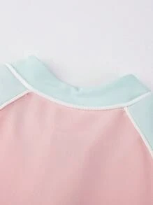 Annil 男童和女童夏季弹力面料防晒长袖游泳浮潜儿童泳衣粉色 - 粉色 - 查看 9