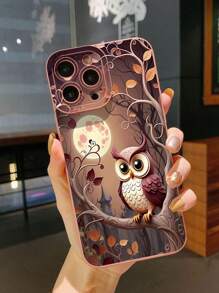 1pc Owl & Moon Anti-Drop Phone Case Compatible With Iphone/Galaxy/Infinix/Redmi/OPPO/VIVO//Realme - Pink - View 1