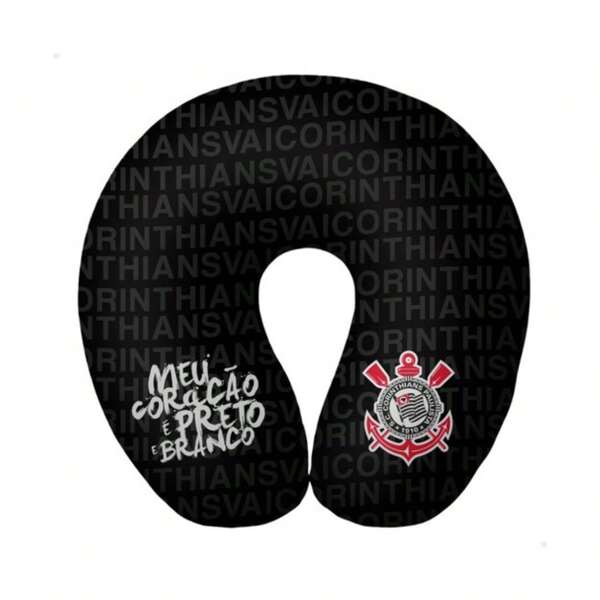 Sude Almofada Apoio de Pescoço Viagem Corinthians Futebol Clube Licenciado Meu Coração é Preto e Branco