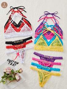 2 Pieces Custom Christmas Lady Backless Lace See-Through Sexy Lingerie Set Sequine Colorful Custom,Personalized,Unique,Customized Personalized Gifts For Men/Women,Lingerie,Panties,Underwear,Thongs Ideal Gifts For Her Girlfriend Living Room,Bedroom,For Anniversaries,For Birthdays,For Holiday