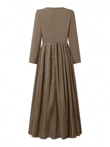 ZANZEA Fashion Women Round Neck High Waist Pleated Loose Swing Holiday Party Maxi Long Dress - Màu Khaki - Xem 4