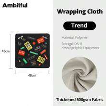 1 pièce Tissu pliable adhésif magique de 45 cm / 17,7 pouces avec 100 autocollants d'appareil photo. Doublure de sac pour caméra micro-simple, iPad, appareil photo reflex