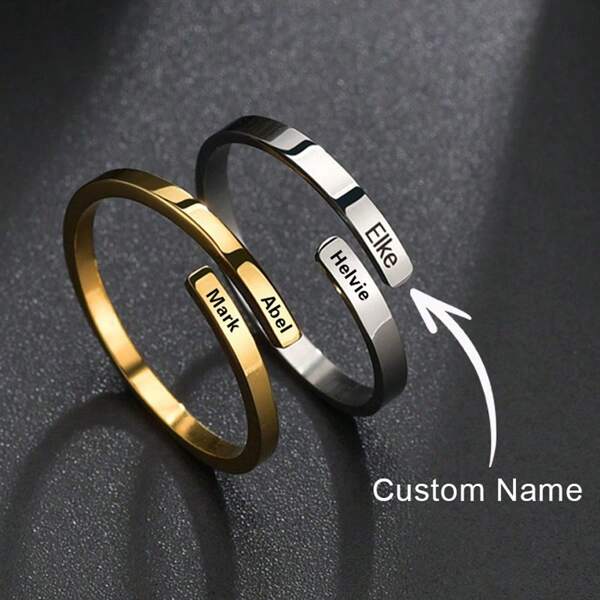 Custom Engrave Promise Ring For Women Stainless Steel Tiny Open Two Name Initial Personalized Ring 2mm Thin Gifts