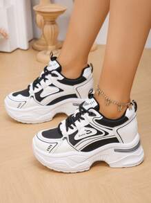 Brown Casual Women's Platform Sneakers, New Versatile Thick Sole Sport Shoes For Petite