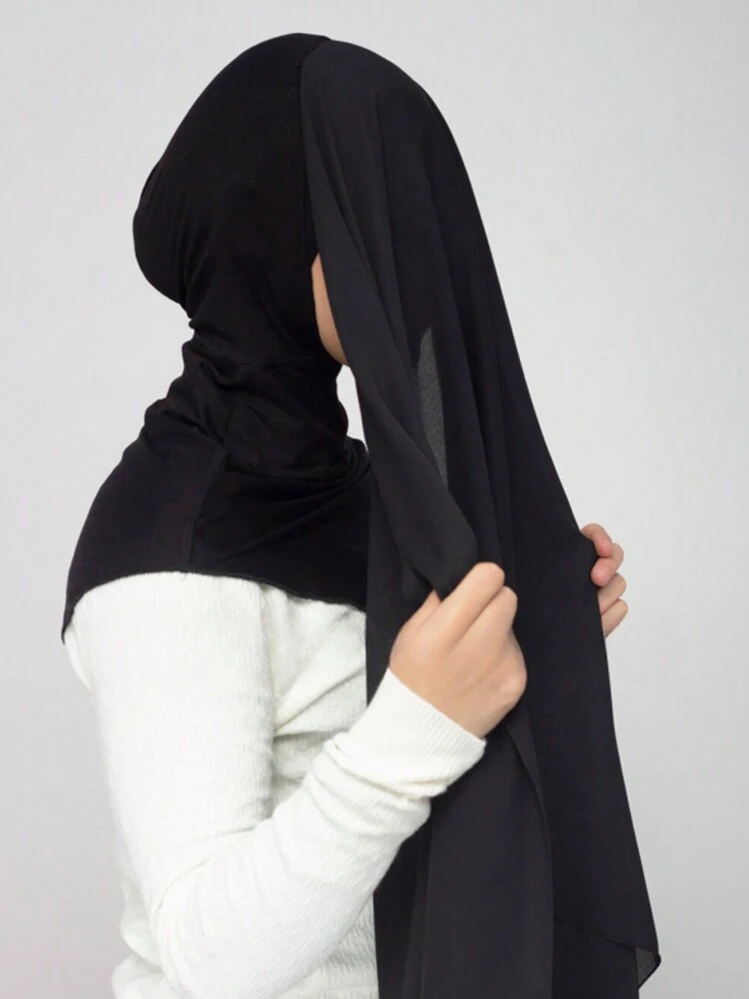 1pc Women Classic Casual Pullover Chiffon Scarf, Solid Color Comfortable Breathable Modale Fabric Neck Gaiter, Multifunctional Head Wrap, Suitable For Daily Wear For Dress - Black - View 2